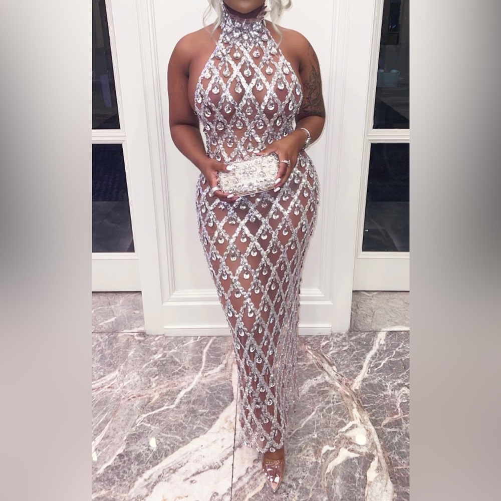 Silver mesh rhinestone dress